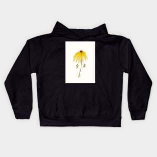 Yellow Cone Flower Sketch in Pen, Ink, and Watercolor Kids Hoodie